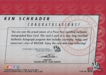 2003 Press Pass - Autographs #NNO Ken Schrader Back