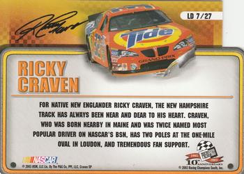 2003 Press Pass Trackside - License to Drive #LD 7 Ricky Craven Back
