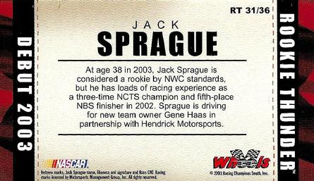 2003 Wheels American Thunder - Rookie Thunder #RT 31 Jack Sprague Back