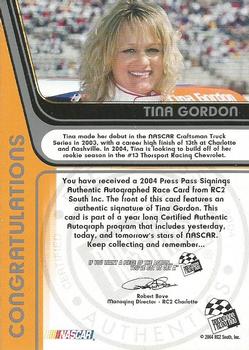 2004 Press Pass - Signings #NNO Tina Gordon Back