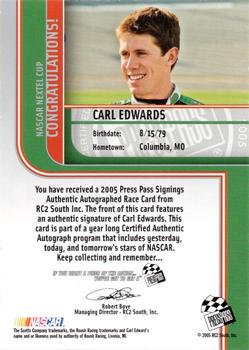 2005 Press Pass - Signings #NNO Carl Edwards Back