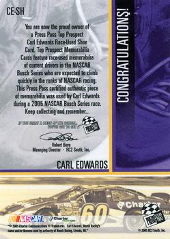 2005 Press Pass - Top Prospects Memorabilia #CE-SH Carl Edwards Back