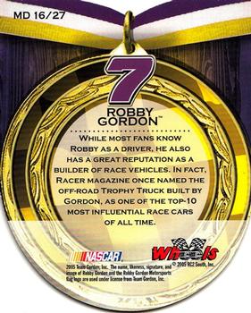 2005 Wheels American Thunder - Medallion #MD 16 Robby Gordon Back
