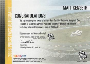 2006 Press Pass - Autographs #NNO Matt Kenseth Back