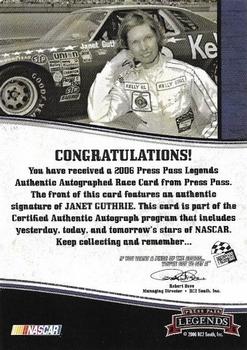 2006 Press Pass Legends - Autographs Blue #NNO Janet Guthrie Back