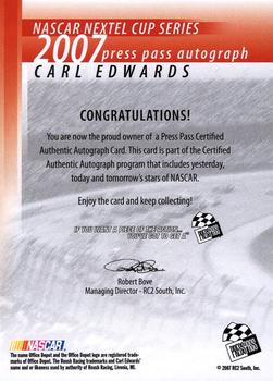 2007 Press Pass - Autographs #NNO Carl Edwards Back