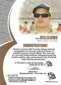 2007 Press Pass - Signings #NNO David Gilliland Back