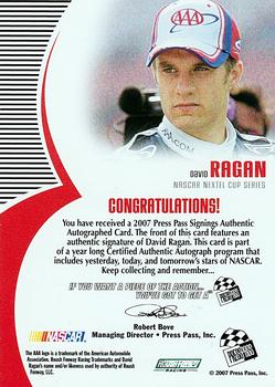 2007 Press Pass - Signings #NNO David Ragan Back