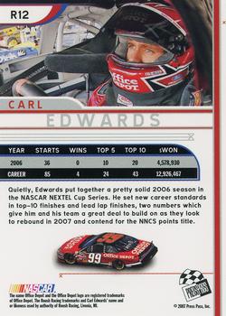 2007 Press Pass Eclipse - Red #R12 Carl Edwards Back