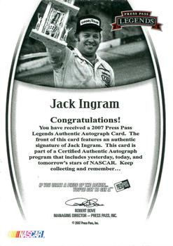 2007 Press Pass Legends - Autographs Blue #NNO Jack Ingram Back