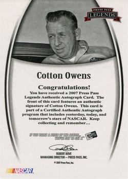 2007 Press Pass Legends - Autographs Blue #NNO Cotton Owens Back