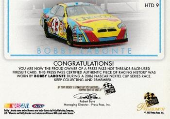 2007 Press Pass Premium - Hot Threads Drivers #HTD 9 Bobby Labonte Back