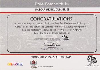 2008 Press Pass - Autographs #NNO Dale Earnhardt Jr. Back