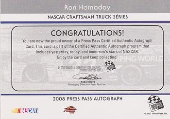 2008 Press Pass - Autographs #NNO Ron Hornaday Back