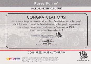 2008 Press Pass - Autographs #NNO Kasey Kahne Back