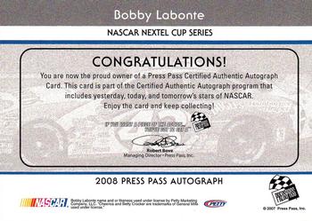 2008 Press Pass - Autographs #NNO Bobby Labonte Back