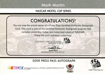 2008 Press Pass - Autographs #NNO Mark Martin Back