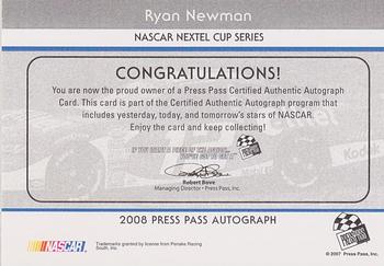 2008 Press Pass - Autographs #NNO Ryan Newman Back