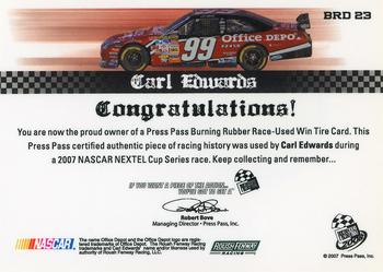 2008 Press Pass - Burning Rubber Drivers #BRD 23 Carl Edwards Back