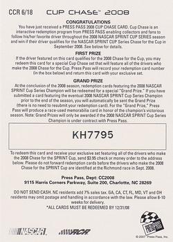 2008 Press Pass - Cup Chase #CCR 6 Kevin Harvick Back