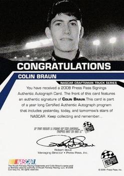2008 Press Pass - Signings #NNO Colin Braun Back