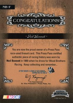 2008 Press Pass Legends - Racing Artifacts Firesuit Silver #NB-F Neil Bonnett Back