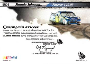 2009 Press Pass - Burning Rubber-Driver Series-Prime Cut #BRD8 Jimmie Johnson/Phoenix April 12 Back