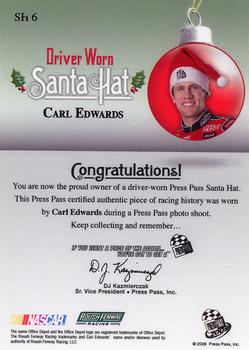 2009 Press Pass - Santa Hats #SH 6 Carl Edwards Back