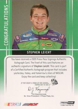 2009 Press Pass - Signings Green #NNO Stephen Leicht Back
