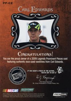 2009 Press Pass Legends - Prominent Pieces Silver #PP-CE Carl Edwards Back