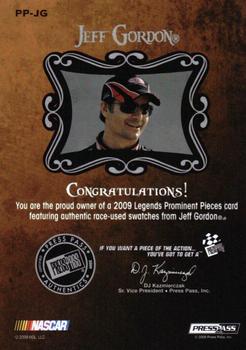2009 Press Pass Legends - Prominent Pieces Silver #PP-JG Jeff Gordon Back