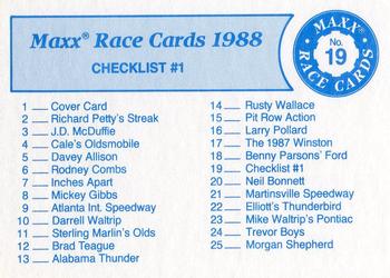 1988 Maxx #19 Checklist 1 Back