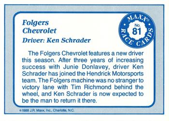 1988 Maxx #81 Ken Schrader's Car Back