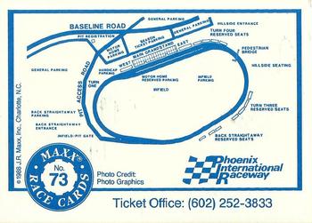 1988 Maxx #73 Phoenix Int. Raceway Back