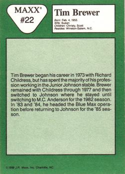 1989 Maxx #22 Tim Brewer Back