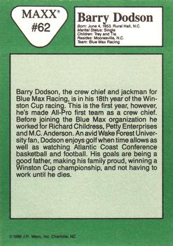 1989 Maxx #62 Barry Dodson Back