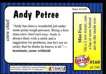 1991 Maxx #160 Andy Petree Back