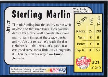 1991 Maxx #22 Sterling Marlin Back