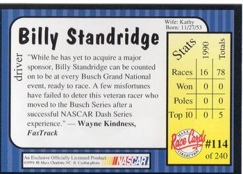 1991 Maxx #114 Billy Standridge Back