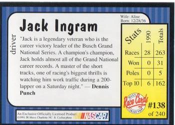 1991 Maxx #138 Jack Ingram Back