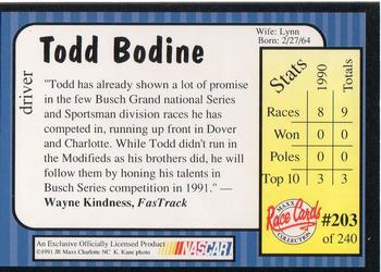 1991 Maxx #203 Todd Bodine Back