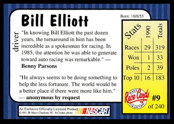 1991 Maxx Update #9 Bill Elliott Back
