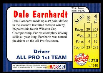 1991 Maxx Update #220 Dale Earnhardt Back