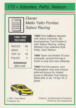 1991 Traks #173 Felix Sabates / Kyle Petty / Gary Nelson Back