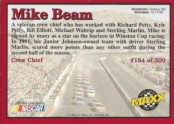 1992 Maxx (Red) #154 Mike Beam Back