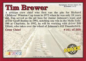 1992 Maxx (Red) #161 Tim Brewer Back