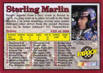 1992 Maxx (Red) #22 Sterling Marlin Back