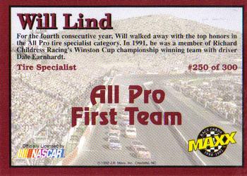 1992 Maxx (Red) #250 Will Lind Back