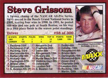 1992 Maxx (Red) #58 Steve Grissom Back