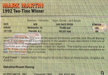 1993 Action Packed #9 Mark Martin Back